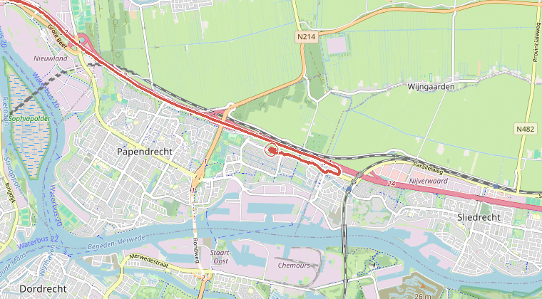 Kaart van de omgeving van de melding, met de kazerne die is gealarmeerd