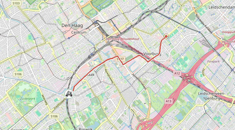 Kaart van de omgeving van de melding, met de kazerne die is gealarmeerd
