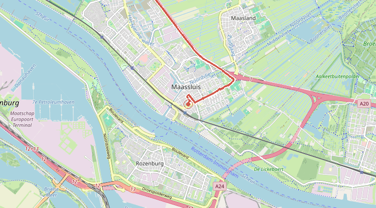 Kaart van de omgeving van de melding, met de kazerne die is gealarmeerd