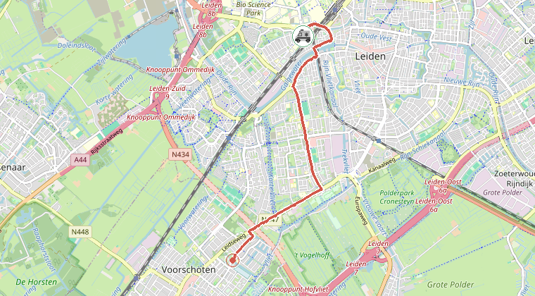 Kaart van de omgeving van de melding, met de kazerne die is gealarmeerd