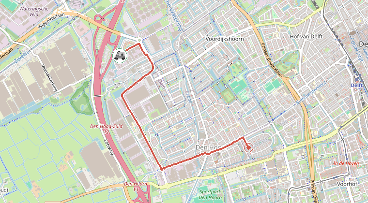 Kaart van de omgeving van de melding, met de kazerne die is gealarmeerd