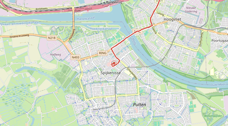 Kaart van de omgeving van de melding, met de kazerne die is gealarmeerd