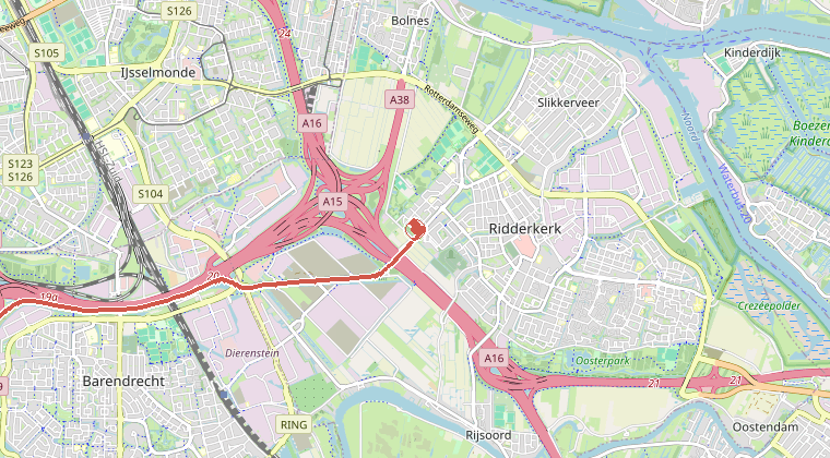 Kaart van de omgeving van de melding, met de kazerne die is gealarmeerd