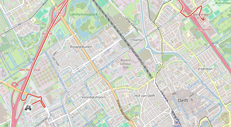 Kaart van de omgeving van de melding, met de kazerne die is gealarmeerd