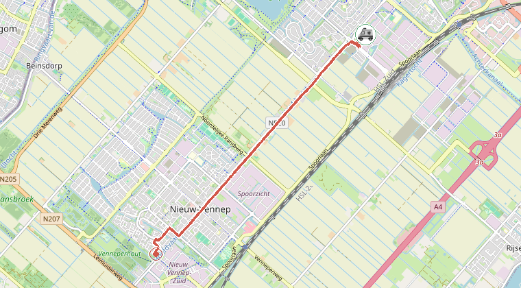 Kaart van de omgeving van de melding, met de kazerne die is gealarmeerd