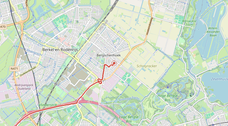 Kaart van de omgeving van de melding, met de kazerne die is gealarmeerd