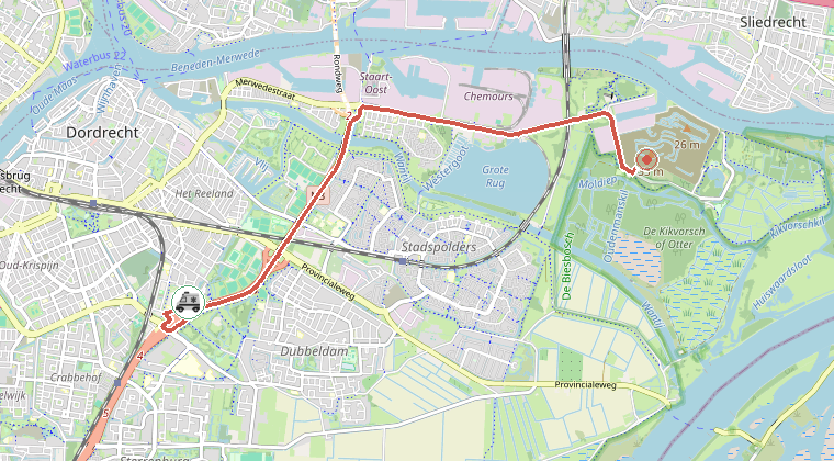 Kaart van de omgeving van de melding, met de kazerne die is gealarmeerd