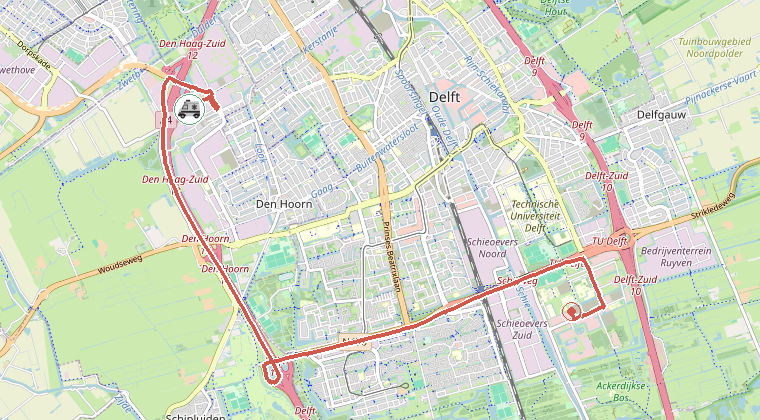 Kaart van de omgeving van de melding, met de kazerne die is gealarmeerd