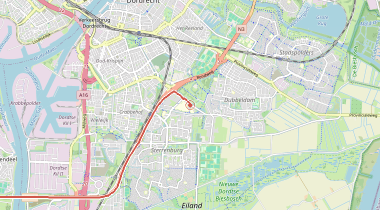 Kaart van de omgeving van de melding, met de kazerne die is gealarmeerd