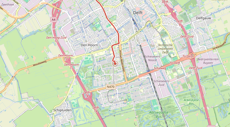 Kaart van de omgeving van de melding, met de kazerne die is gealarmeerd