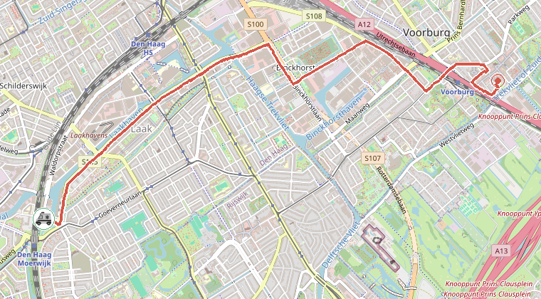 Kaart van de omgeving van de melding, met de kazerne die is gealarmeerd