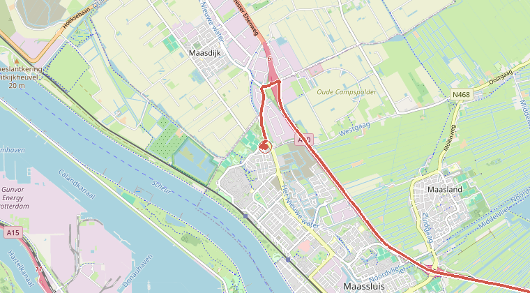 Kaart van de omgeving van de melding, met de kazerne die is gealarmeerd