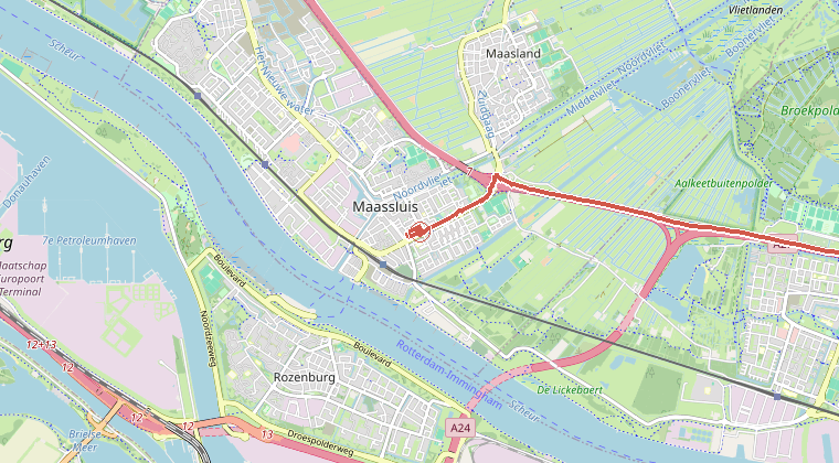 Kaart van de omgeving van de melding, met de kazerne die is gealarmeerd