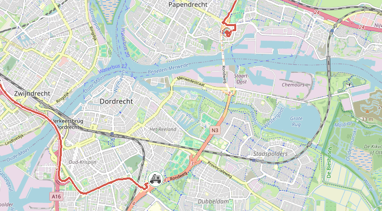 Kaart van de omgeving van de melding, met de kazerne die is gealarmeerd