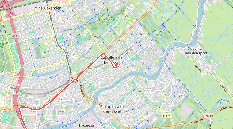 Kaart van de omgeving van de melding, met de kazerne die is gealarmeerd