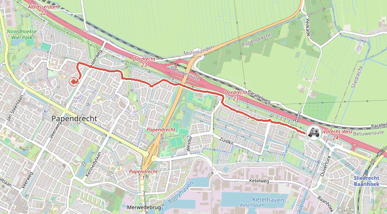 Kaart van de omgeving van de melding, met de kazerne die is gealarmeerd