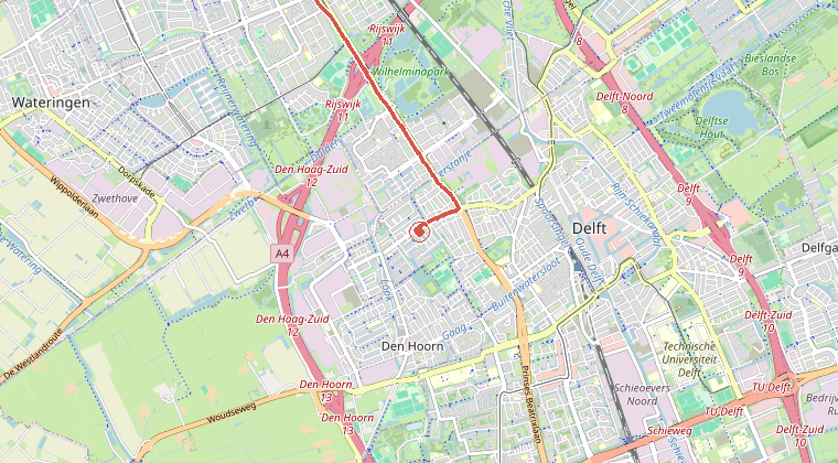 Kaart van de omgeving van de melding, met de kazerne die is gealarmeerd