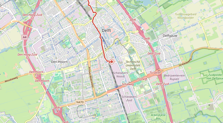 Kaart van de omgeving van de melding, met de kazerne die is gealarmeerd