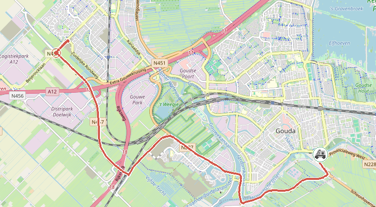 Kaart van de omgeving van de melding, met de kazerne die is gealarmeerd