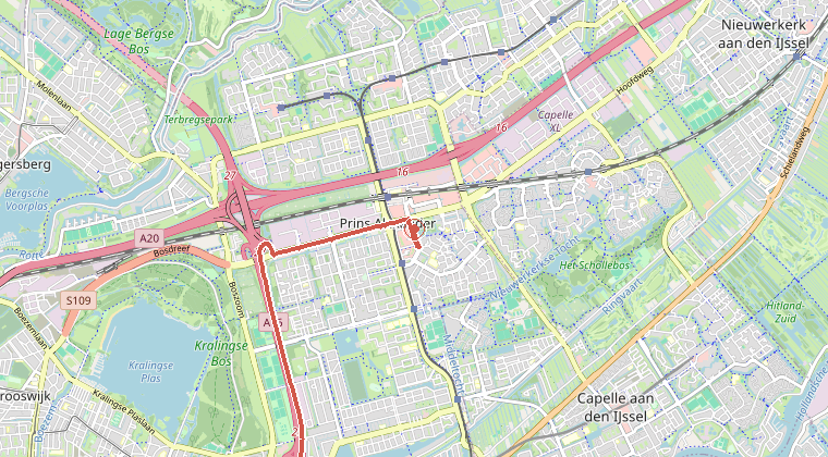 Kaart van de omgeving van de melding, met de kazerne die is gealarmeerd