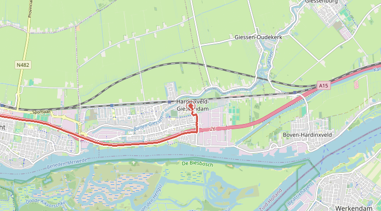 Kaart van de omgeving van de melding, met de kazerne die is gealarmeerd