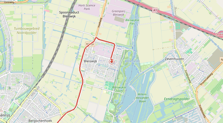 Kaart van de omgeving van de melding, met de kazerne die is gealarmeerd
