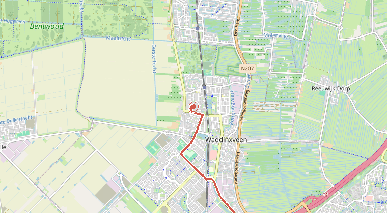 Kaart van de omgeving van de melding, met de kazerne die is gealarmeerd