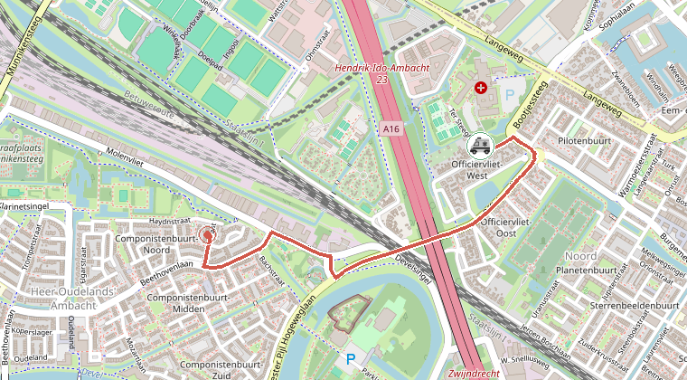 Kaart van de omgeving van de melding, met de kazerne die is gealarmeerd