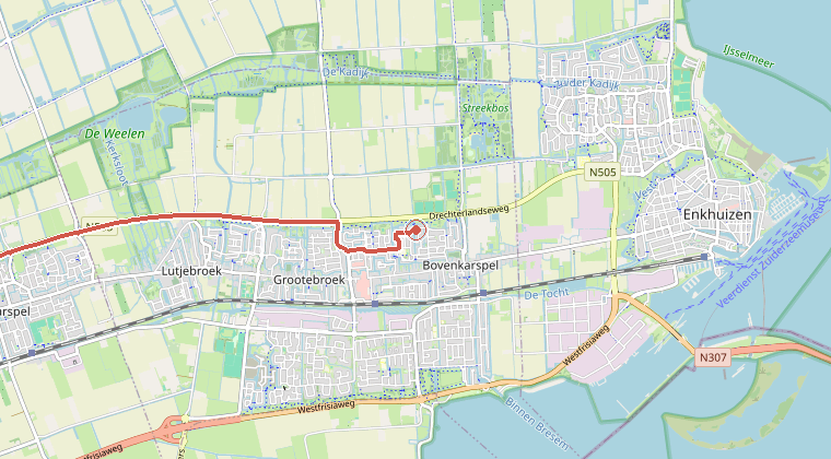 Kaart van de omgeving van de melding, met de kazerne die is gealarmeerd