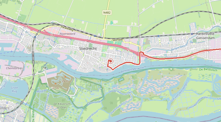 Kaart van de omgeving van de melding, met de kazerne die is gealarmeerd