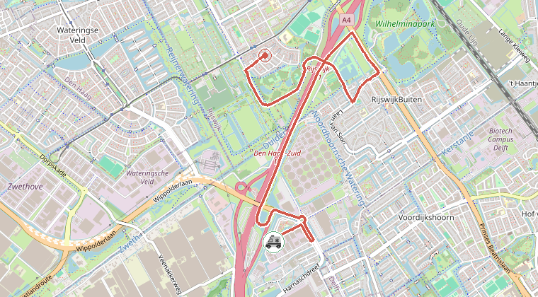 Kaart van de omgeving van de melding, met de kazerne die is gealarmeerd