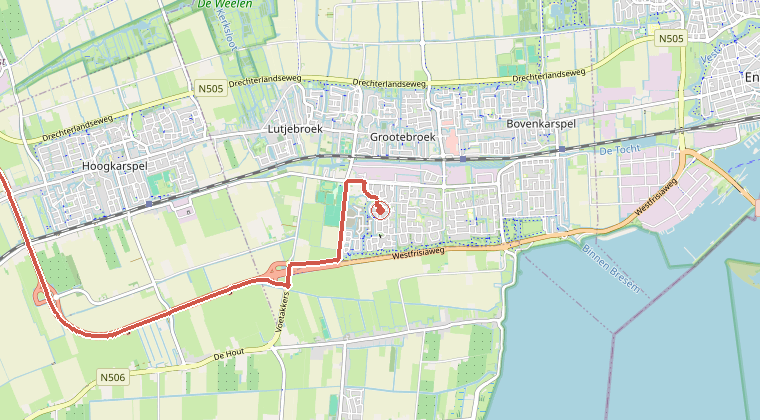 Kaart van de omgeving van de melding, met de kazerne die is gealarmeerd