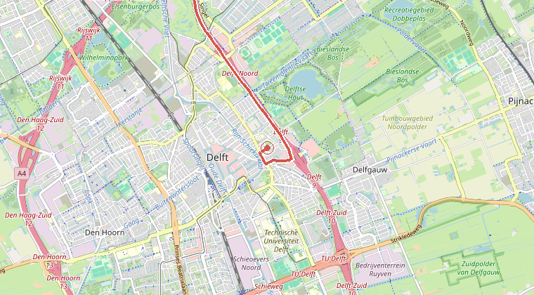Kaart van de omgeving van de melding, met de kazerne die is gealarmeerd