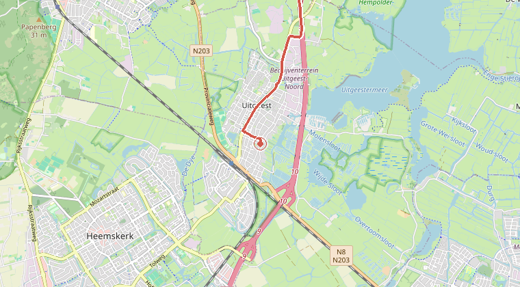 Kaart van de omgeving van de melding, met de kazerne die is gealarmeerd