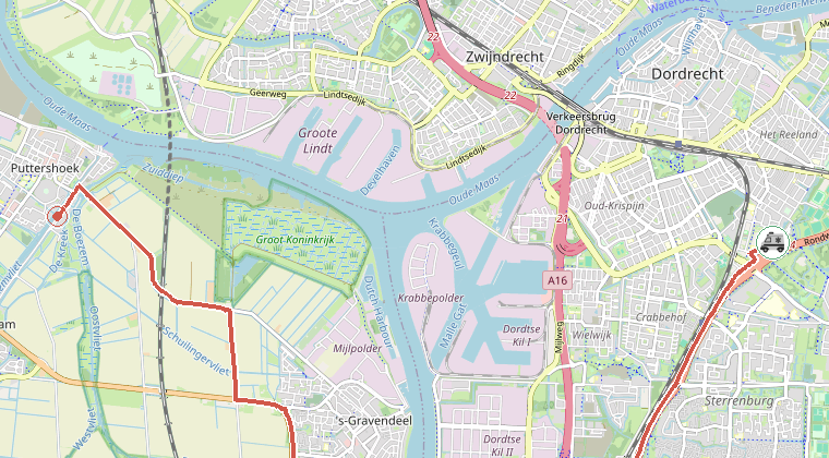 Kaart van de omgeving van de melding, met de kazerne die is gealarmeerd