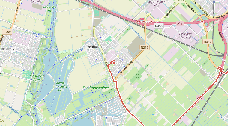 Kaart van de omgeving van de melding, met de kazerne die is gealarmeerd