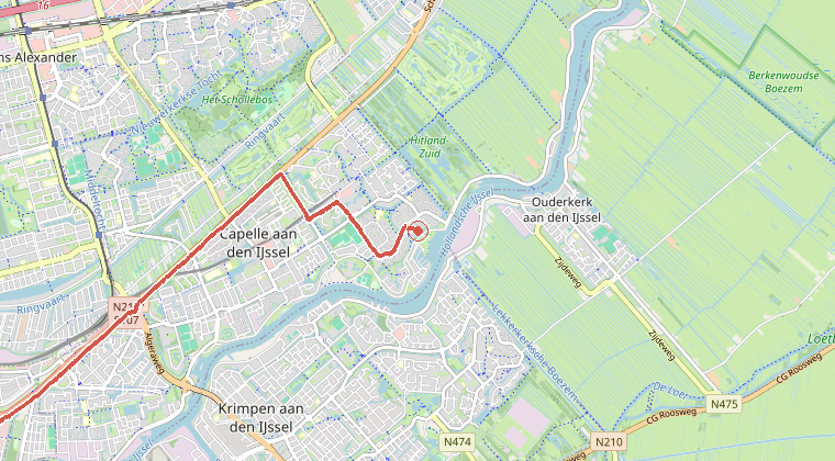 Kaart van de omgeving van de melding, met de kazerne die is gealarmeerd