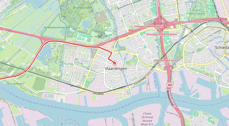 Kaart van de omgeving van de melding, met de kazerne die is gealarmeerd