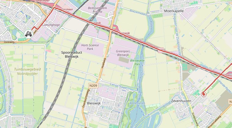 Kaart van de omgeving van de melding, met de kazerne die is gealarmeerd