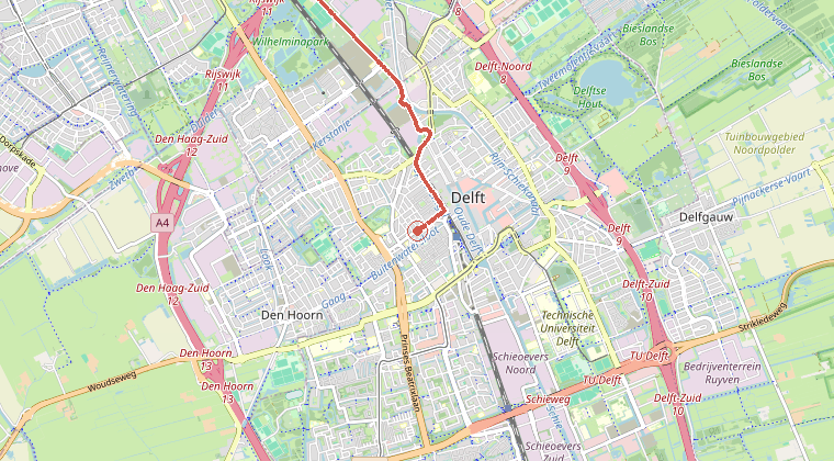 Kaart van de omgeving van de melding, met de kazerne die is gealarmeerd