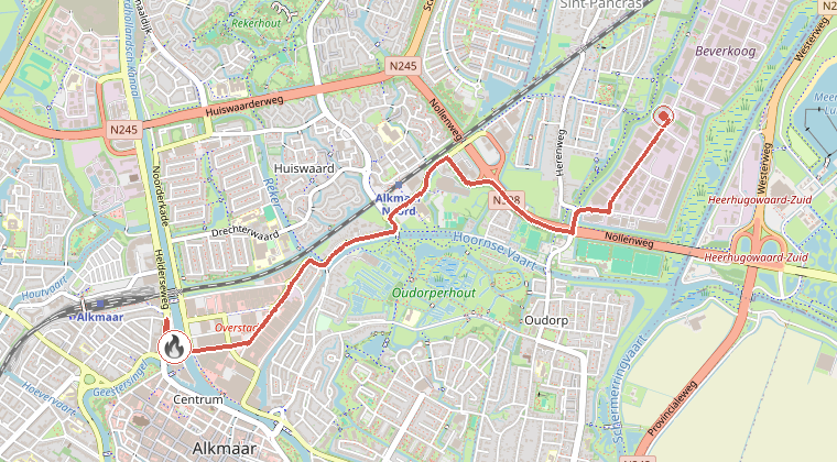 Kaart van de omgeving van de melding, met de kazerne die is gealarmeerd