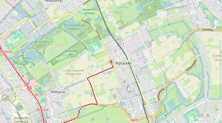Kaart van de omgeving van de melding, met de kazerne die is gealarmeerd