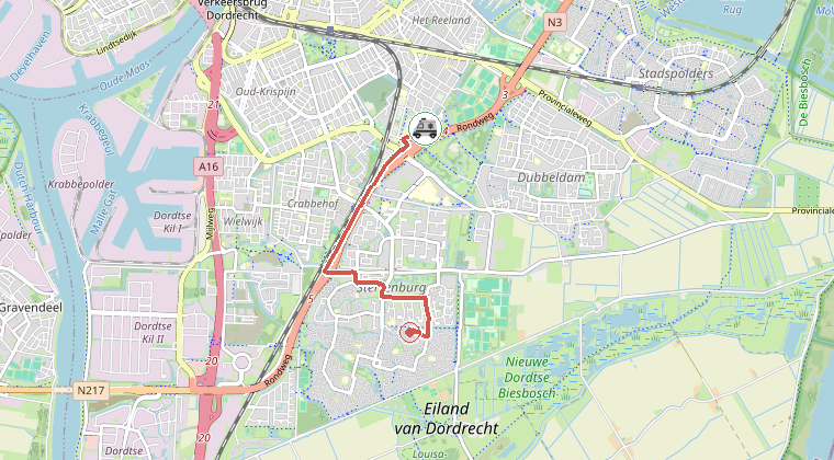Kaart van de omgeving van de melding, met de kazerne die is gealarmeerd