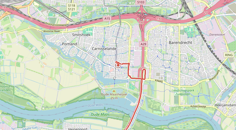 Kaart van de omgeving van de melding, met de kazerne die is gealarmeerd