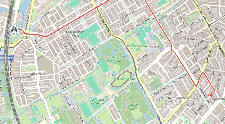 Kaart van de omgeving van de melding, met de kazerne die is gealarmeerd