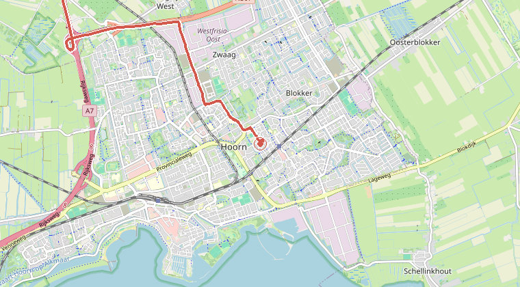 Kaart van de omgeving van de melding, met de kazerne die is gealarmeerd