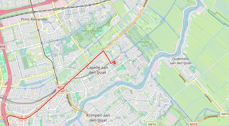 Kaart van de omgeving van de melding, met de kazerne die is gealarmeerd