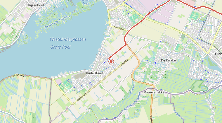 Kaart van de omgeving van de melding, met de kazerne die is gealarmeerd