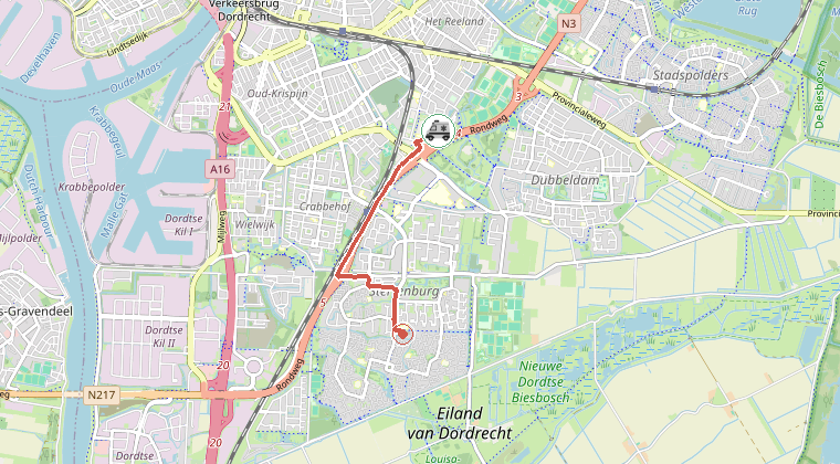 Kaart van de omgeving van de melding, met de kazerne die is gealarmeerd