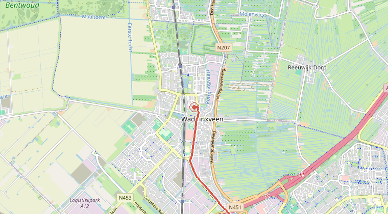 Kaart van de omgeving van de melding, met de kazerne die is gealarmeerd